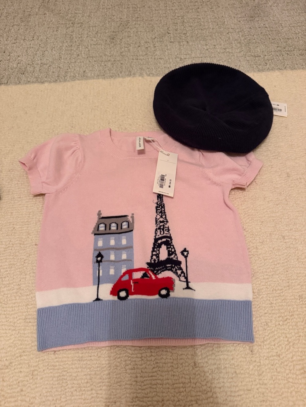 Janie and Jack Pink Paris Knit Tee with Red Car